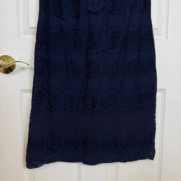 Talbots Navy Eyelet Shift Dress Size 10 100% Cotton EUC Classic, Coastal - Picture 3 of 8